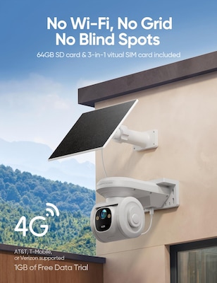 CiNMOORE 4G AOR Outdoor Solar Wireless Security Camera, White (PT2U1YRDATA)