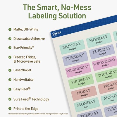Avery Dissolvable Rectangle Multipurpose Labels, 2/3 x 1-3/4, Off-white, 220/Pack (94209)