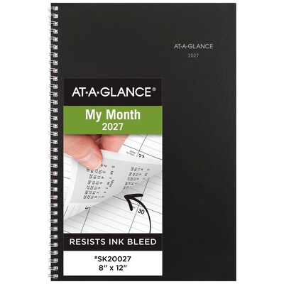 2027 AT-A-GLANCE DayMinder 8 x 12 Monthly Planner, Faux Leather Cover, Black (SK2-00-27)