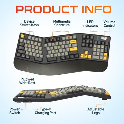 Delton KB450 Wireless Ergonomic Gaming Mechanical Keyboard with Wrist Pad, Black (DKBEM450-WR)