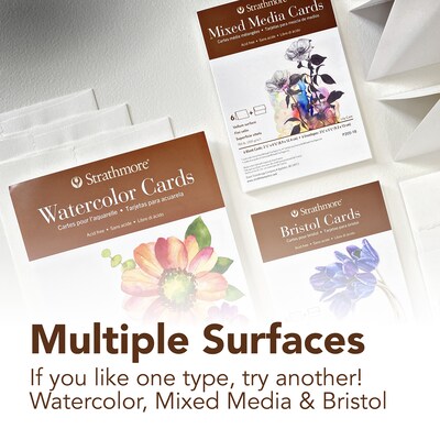 Strathmore 400 Series Mixed Media Cards & Envelopes, 4.875" x 3.5", White, 6/Pack, 3 Packs/Bundle (STTP20518-3)