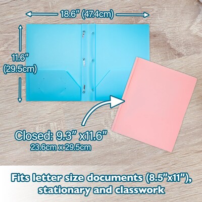 Bazic 3-Hole Punched 2 Pocket Plastic Portfolio Folder with Fasteners, Assorted Colors, 48/Carton (B