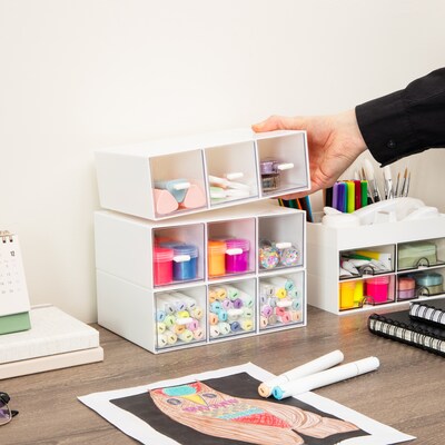 Mind Reader 9-Compartment Plastic Desk Organizer, White (BOX9-WHT)