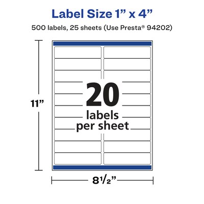 Avery Laser/Inkjet Rectangle Multipurpose Labels, 1" x 4", White, 500 Labels/Pack (94202)