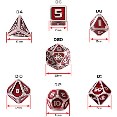 ENHANCE DnD Solid Metal Dice Set, Red (ENTTDM7520RDWS)