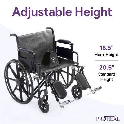 ProHeal Bariatric 26 Wheelchair, Removable Desk Arms & Elevating Leg Rests, 500 lb. Capacity, Nylon