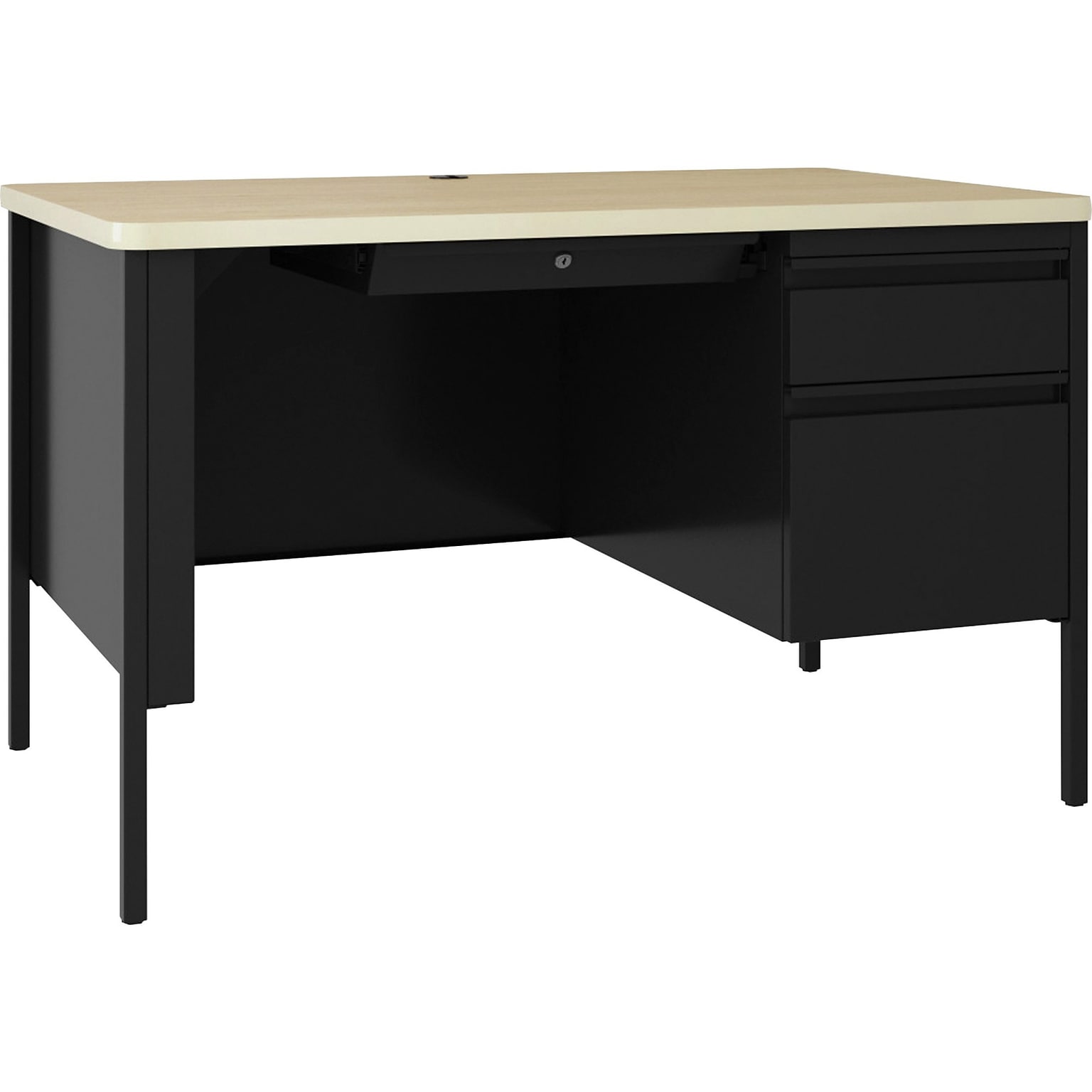 Lorell Fortress Series 48 W Right Single-Pedestal Desk, Black (LLR66907)