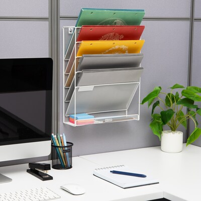 Mind Reader 5-Pocket Metal Mesh Mountable Wall File, Letter Size, White (MAGSTACK-WHT)