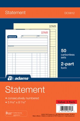 TOPS™ Carbonless Statement Book, 2-Part, 50 Forms/Book (DC5812-3)