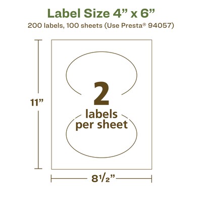 Avery EcoFriendly Laser/Inkjet Oval Multipurpose Labels, 4" x 6", White, 200/Box (94057)