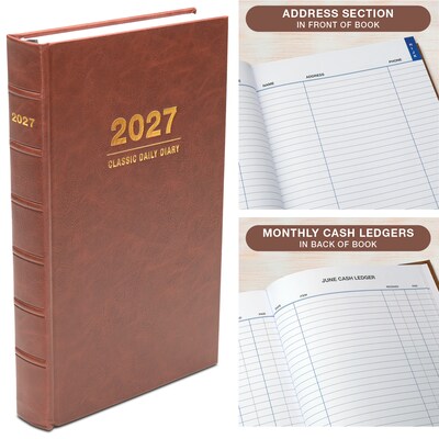 2027 Excello Brands 9" x 12.8" Daily Standard Planner, Paperboard Cover, Brown Leather (CD812-CY27-BN-L)