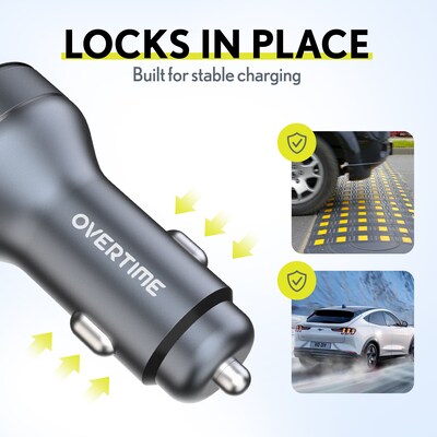 Overtime A40 54W Dual-Port USB-C and USB-A Car Charger with LED Voltage Display, Black (OCA40BK)