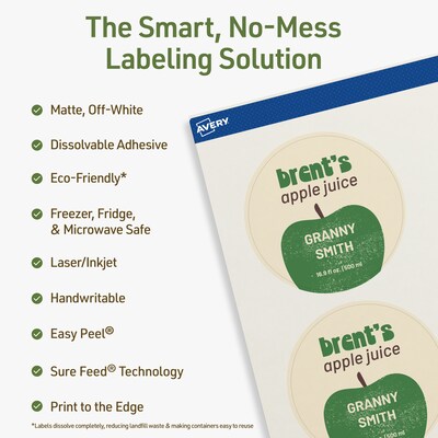 Avery Dissolvable Circle Multipurpose Labels, 3 Dia., Off-white, 60/Pack (94513)