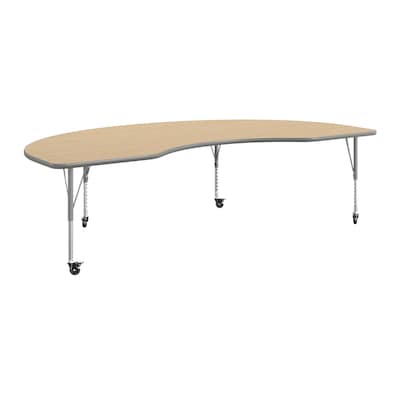 Flash Furniture Wren Kidney Activity Table, 96 x 48, Height Adjustable, Light Natural Top/Silver Frame (XUA4896KDLNTPC)