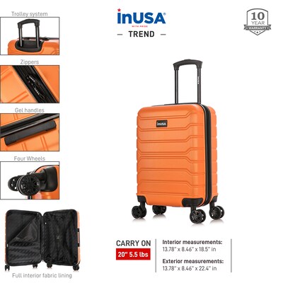 InUSA Trend 20" Hardside Carry-On Suitcase, 4-Wheeled Spinner, TSA Checkpoint Friendly, Orange (IUTRE00S-ORA)