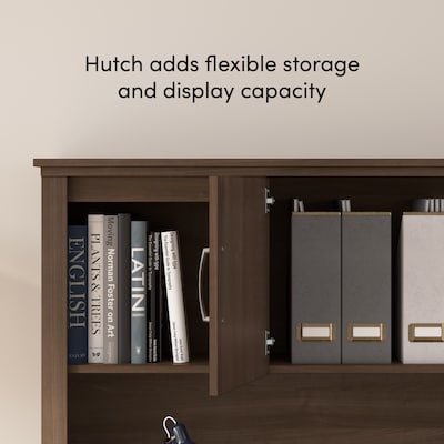 Bestar Logan 66"W U or L Shaped Desk with Hutch, File Cabinet, and Bookcase, Antigua (46851-52)