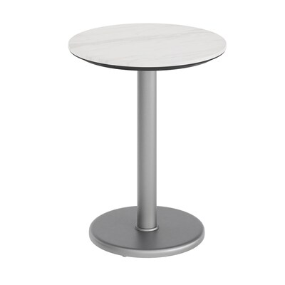 Flash Furniture Acadia 24 Round Wooden Dining Table with Round Base, White Faux Marble/Silver Base (STRD24WMATR18S)