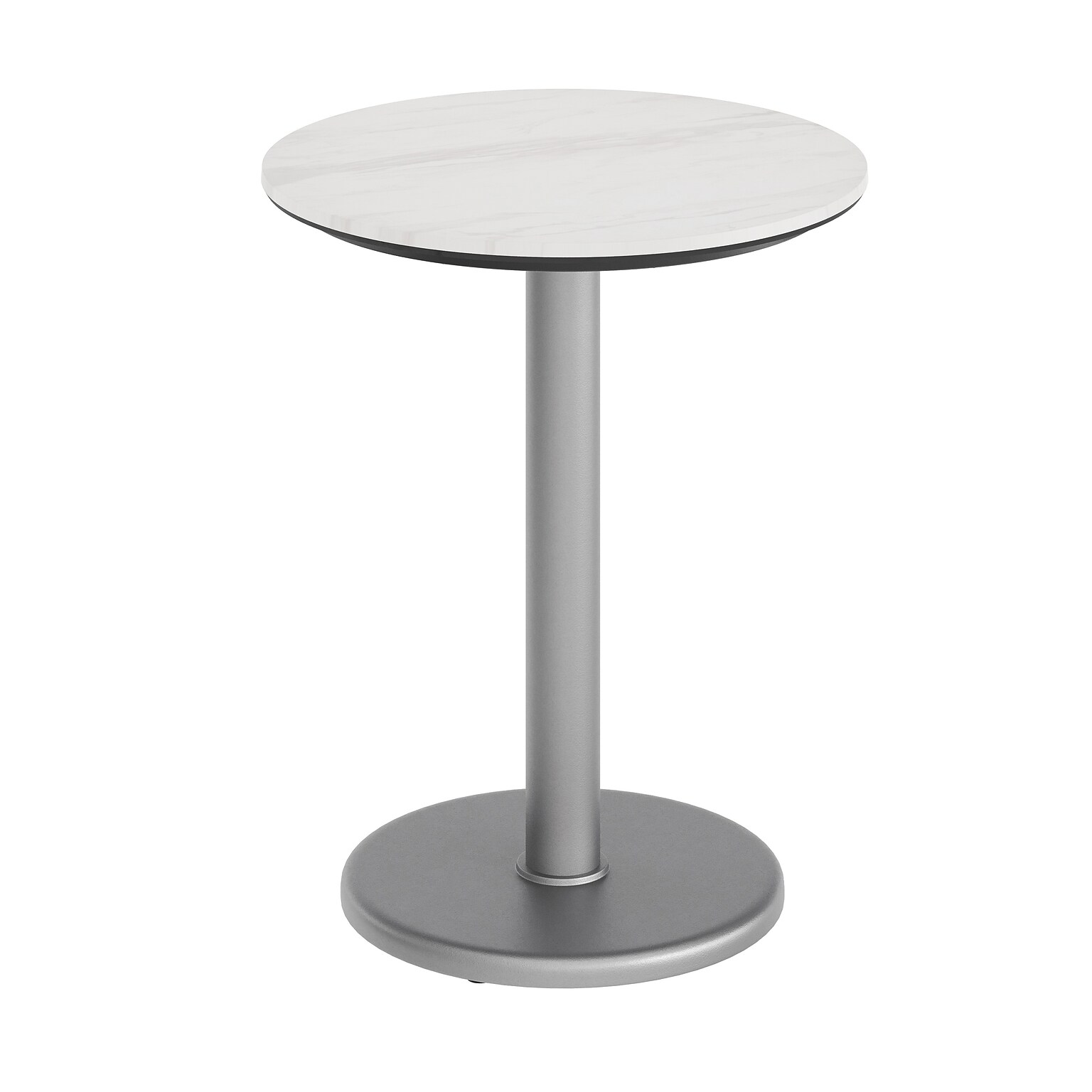 Flash Furniture Acadia 24 Round Wooden Dining Table with Round Base, White Faux Marble/Silver Base (STRD24WMATR18S)