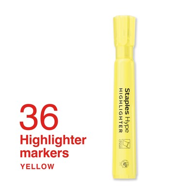 Staples Hype Tank Highlighter, Chisel Tip, Yellow, 36/Pack (ST62941)