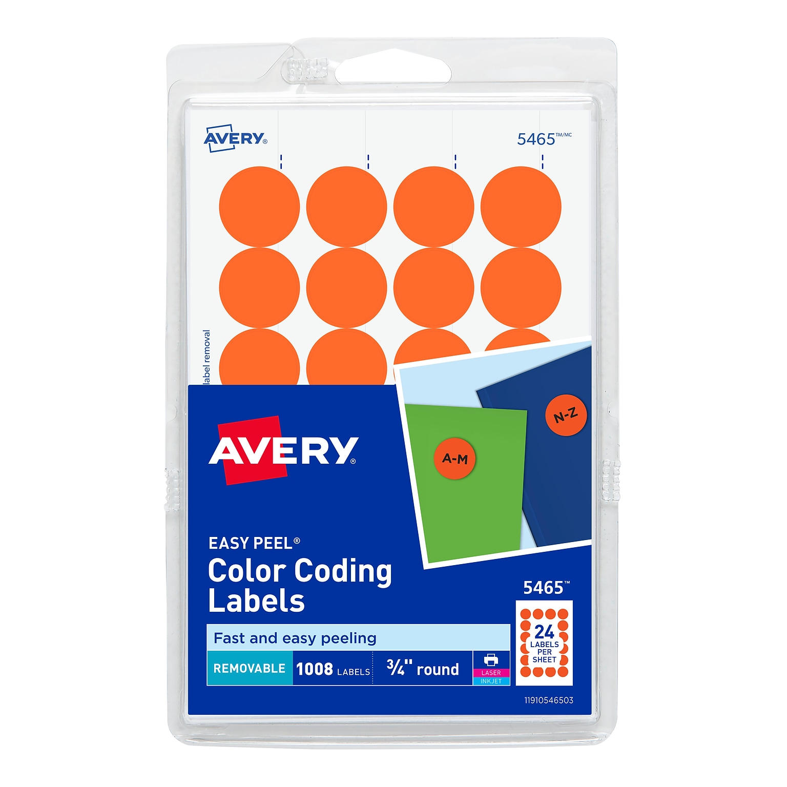 Avery Laser/Inkjet Color Coding Labels, 3/4 Dia., Orange, 1008 Labels Per Pack (13951/5465)