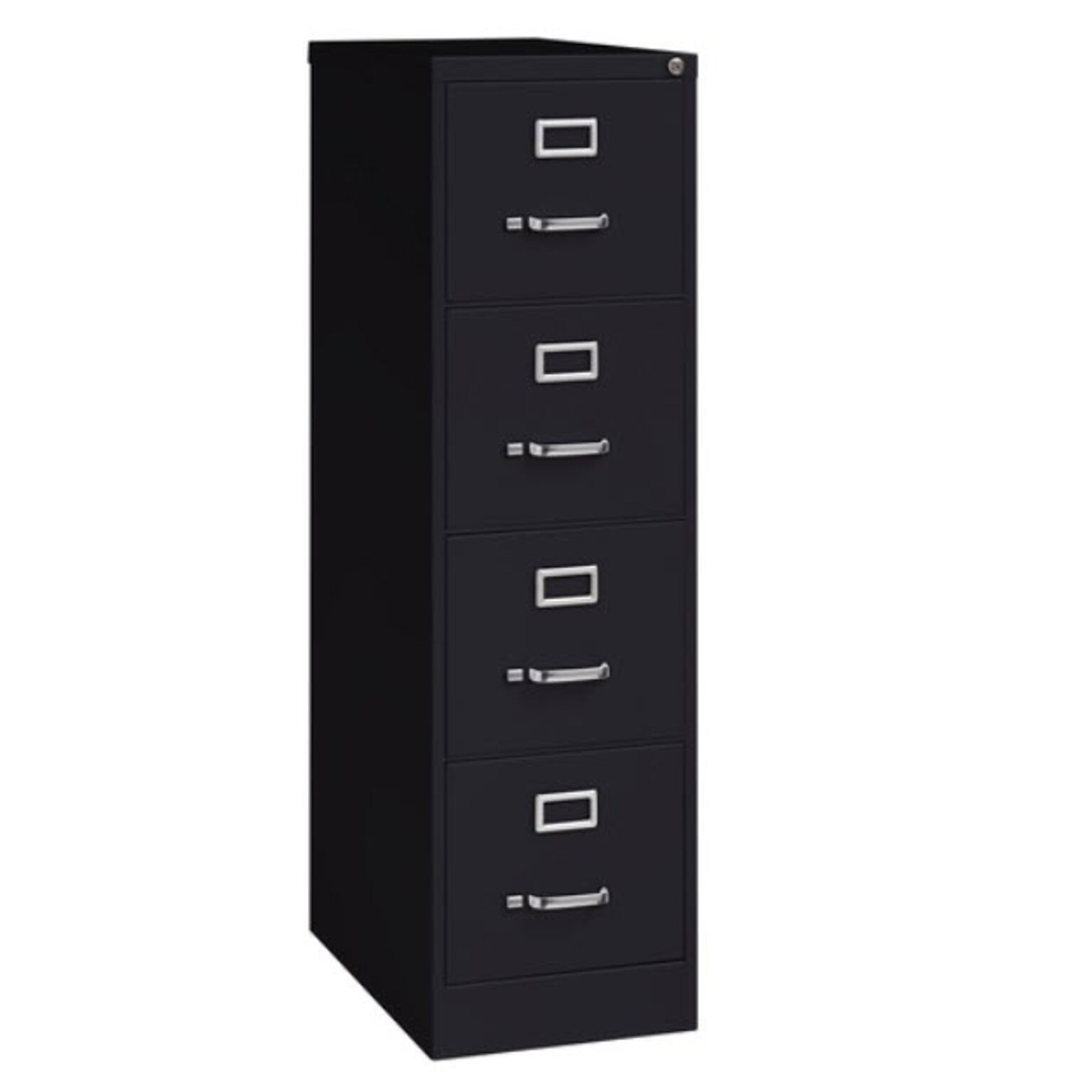 Lorell Fortress Series 4-Drawer Vertical File with Lock, 52H x 15W x 25D, Black (LLR60650)