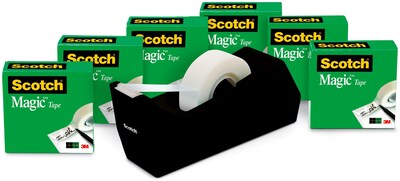 Scotch Magic Tape with Desktop Dispenser, Invisible, 3/4 in x 1000 in, 6 Tape Rolls, Clear, Office and Back to School Supplies