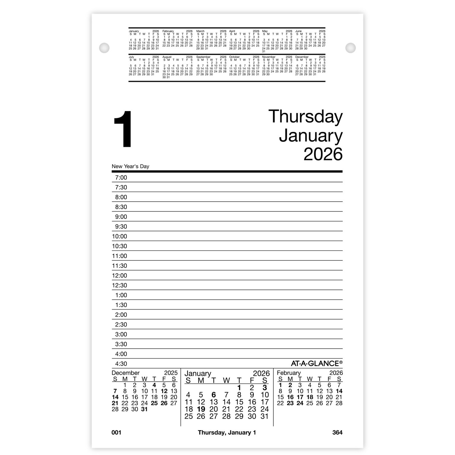 2026 AT-A-GLANCE 8 x 5 Daily Desk Pad Calendar Refill Pages, White/Black (E458-50-26)