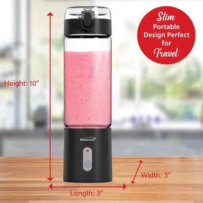 Brentwood 17-Oz. Portable Battery-Operated USB-Chargeable Glass Blender, Black (RJB-100BK)