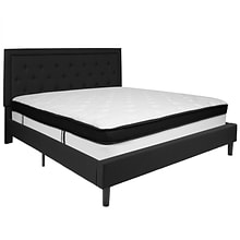 Flash Furniture Roxbury Tufted Upholstered Platform Bed in Black Fabric with Memory Foam Mattress, K