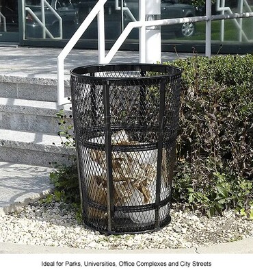 Global Industrial Outdoor Steel Mesh Corrosion-Resistant Trash Can, 48 Gallon, Black (237634BK)