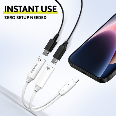 Overtime USB-C to USB-C & C Audio and 100W Charging Splitter Adapter, White (OADCTCCWH)