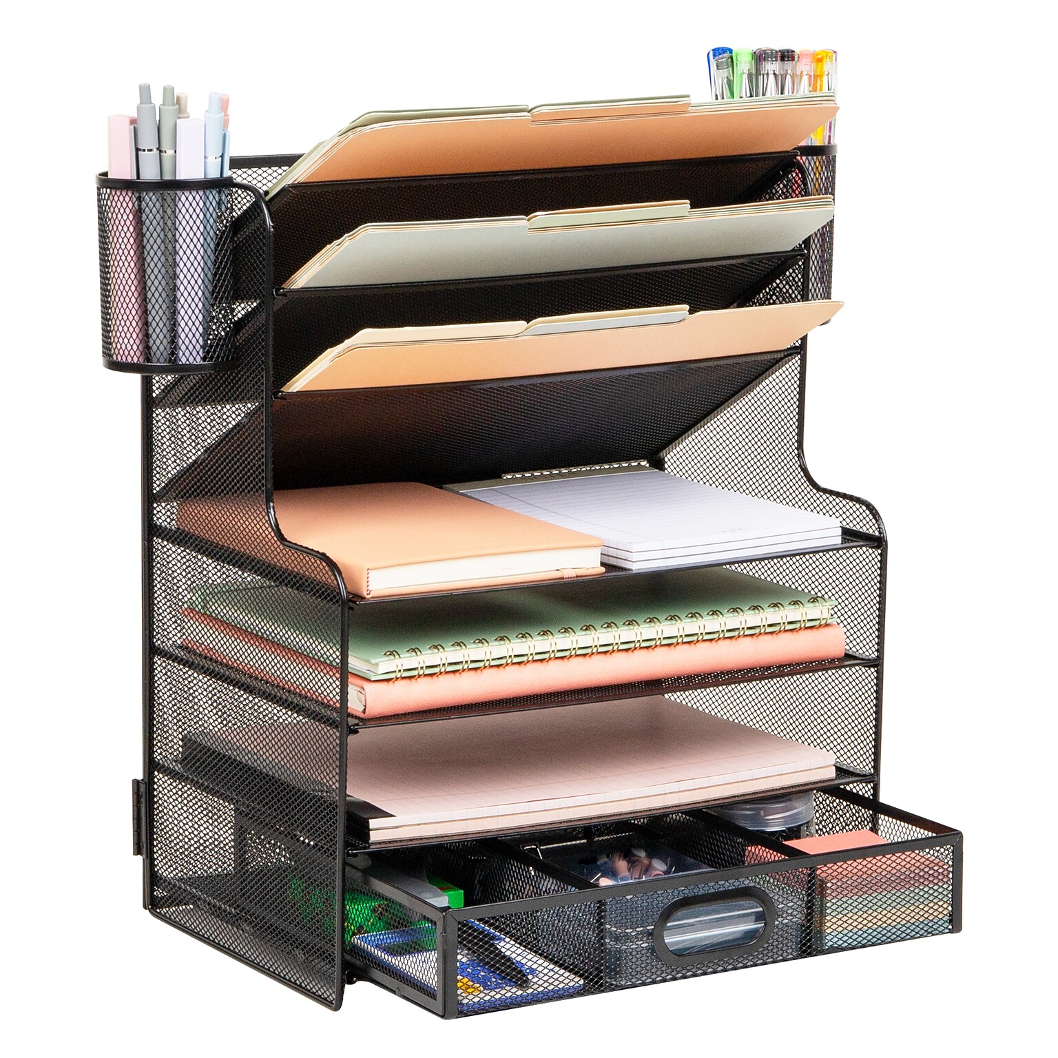 Mind Reader Metal Mesh Desk Organizer, Black (MSUP7C-BLK)