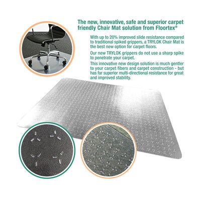 Floortex Cleartex TrYlok Vinyl Chair Mat for Low Pile Carpets up to 1/4", 46" x 59", Clear (NRCMFLVT0006)