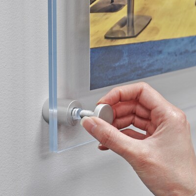Azar  8.5" x 11" Floating Frame Sign Holder, Wall Mounted, Vertical/Horizontal, Front Loading, Silver Acrylic (105514)