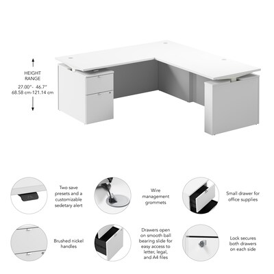 Bush Business Furniture Stratus 72"W Electric L-Shaped Adjustable Standing Desk with Cabinet, White (SUT016WH)