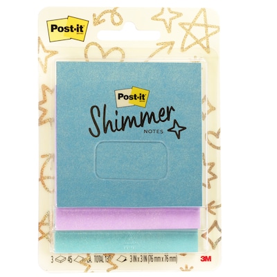 Post-it Shimmer Sticky Notes, 3 x 3, Cool Collection, 45 Sheets/Pad, 3 Pads/Pack (SENS-SN33-CL)