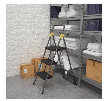 Cosco Commercial 3-Step Folding Stool, 300 lb Capacity, Gray (CSC11839GGO)