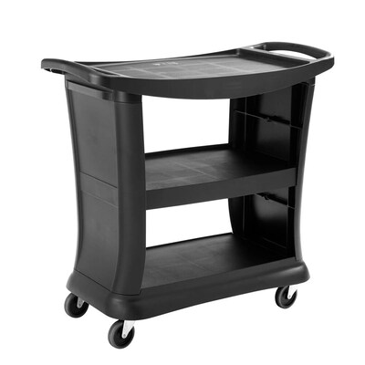 Rubbermaid 9T68 Executive 3-Shelf Polypropylene Mobile Serving Cart with Swivel Wheels, Black (FG9T6800BLA)