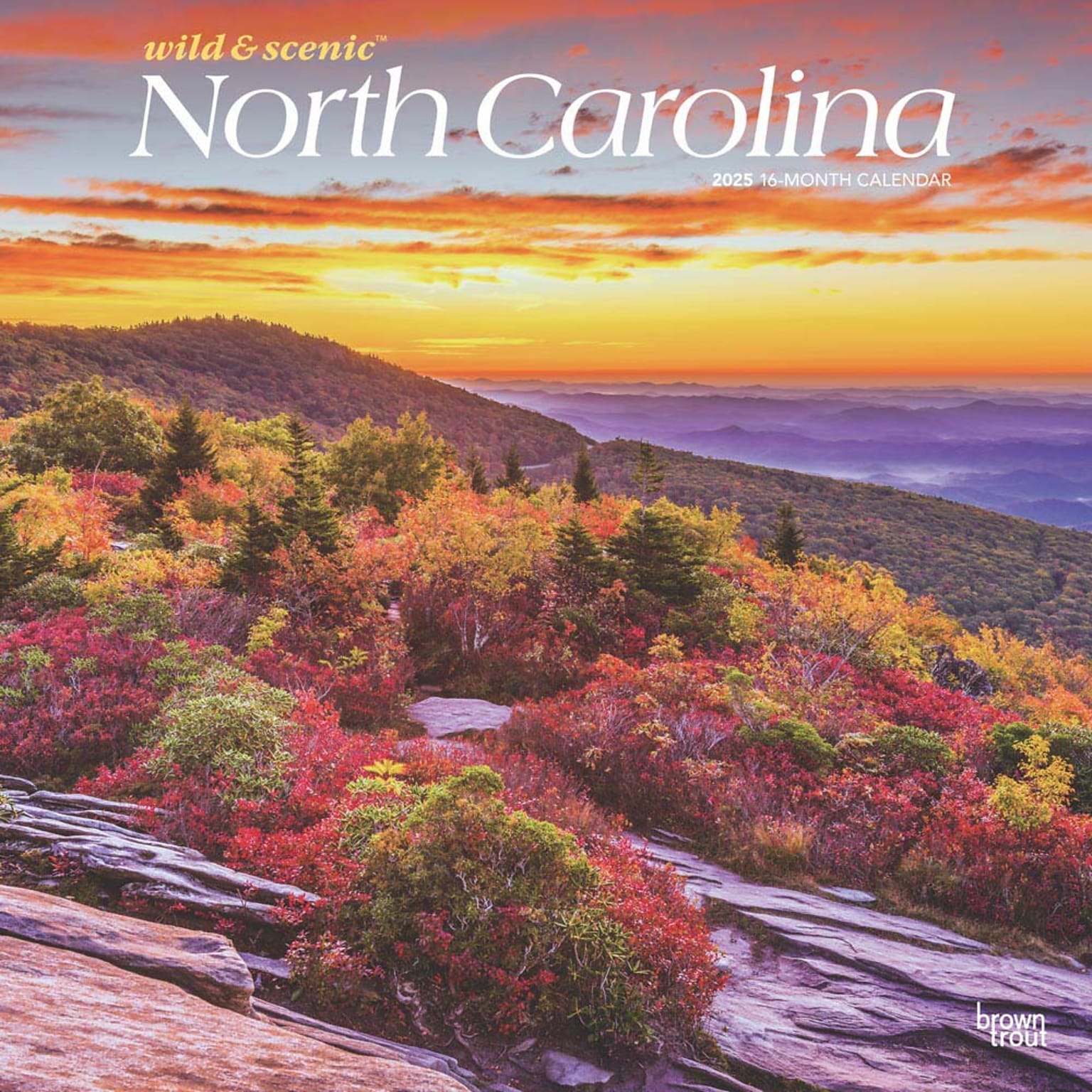 2025 BrownTrout North Carolina Wild & Scenic 12 x 12 Monthly Wall Calendar (9781975475444)