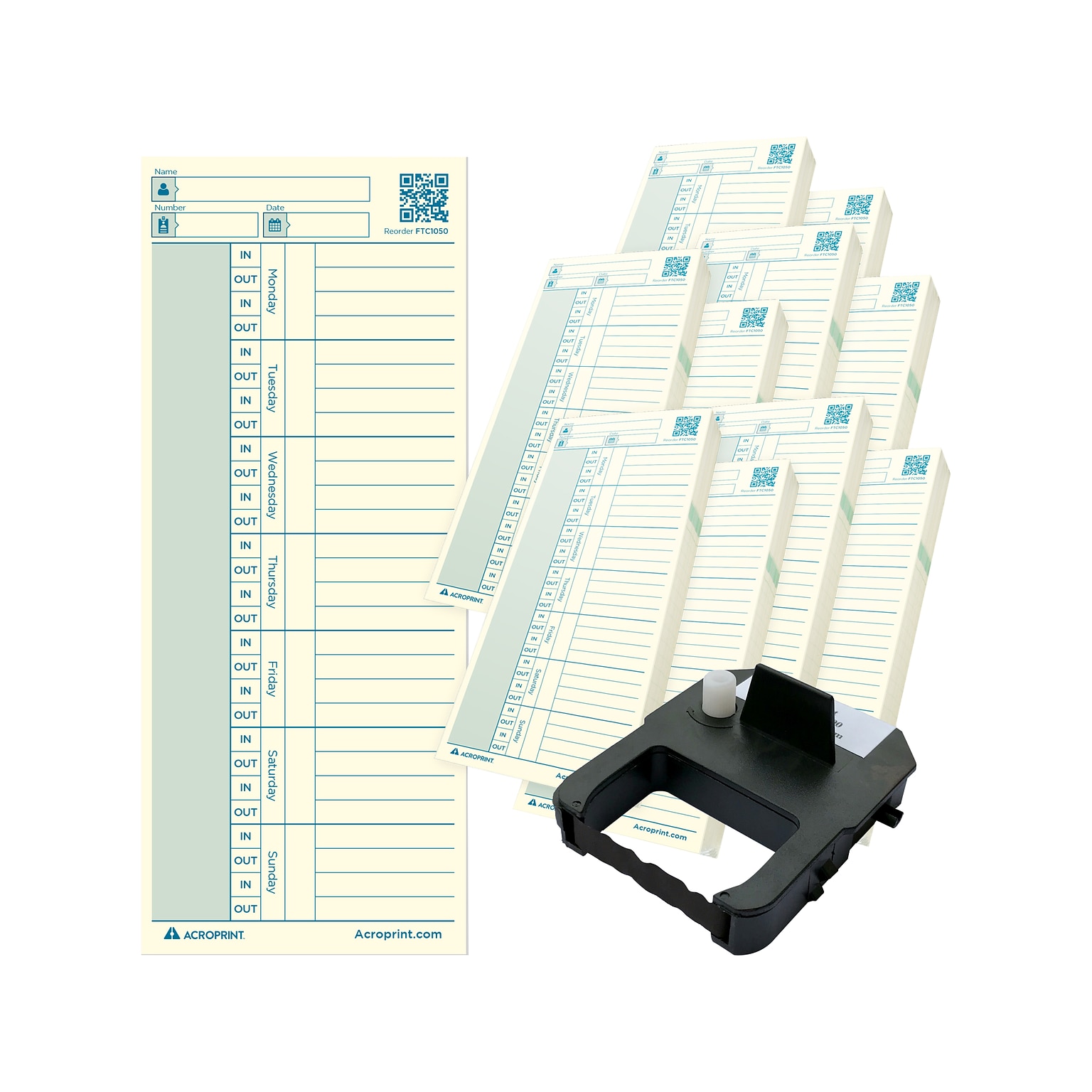 Acroprint Authentic Time Card with Ribbon for ES700/ES900 Time Clock, 500/Pack (01-0296-009)