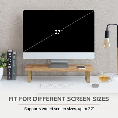 Anji Mountain Mango Wood & Metal Monitor Stand, Up to 32" Monitor, Natural Wood and Gold (MS-MNG-06GLD)