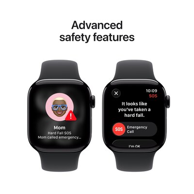 Apple Watch Series 11 GPS Smartwatch, 42mm, Jet Black Aluminum Case with Black Sport Band, Medium/Large (MEQU4LW/A)