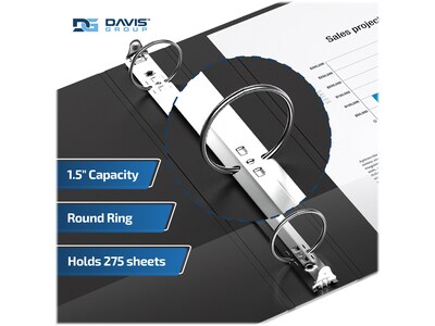 Davis Group Premium Economy 1 1/2" 3-Ring Non-View Binders, Black, 6/Pack (2312-01-06)