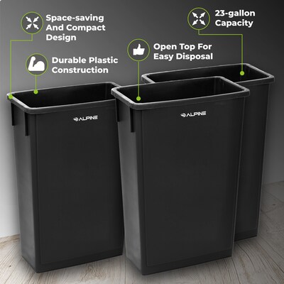 Alpine Industries Polypropylene Trash Can, 23 Gallon, Black (ALP477-BLK)