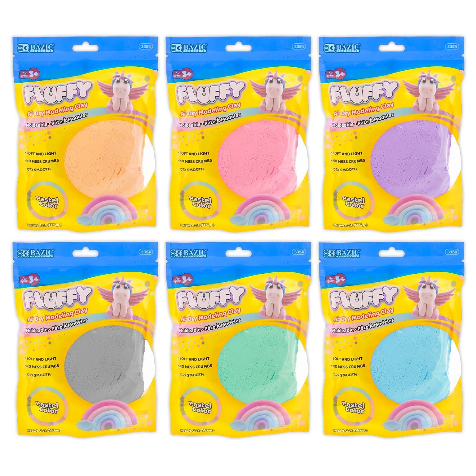 Bazic Air Dry Modeling Clay, Pastel Colors, 48 Packs/Carton (BAZ3354)