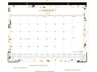 2025 Blue Sky Day Designer Coming Up Roses 22 x 17 Monthly Desk Pad Calendar (138198-25)