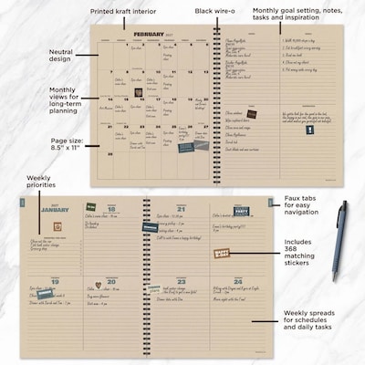 2027 TF Publishing Native Twill 9" x 11"  Weekly & Monthly Standard Planner, Paperboard Cover, Multicolored (27-9702)