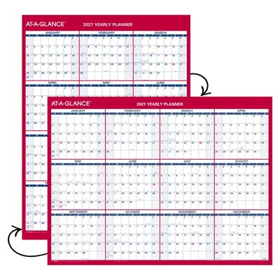 2027 AT-A-GLANCE 16" x 12" Yearly Wet-Erase Wall Calendar, Reversible, White/Red (PM330B-28-27)