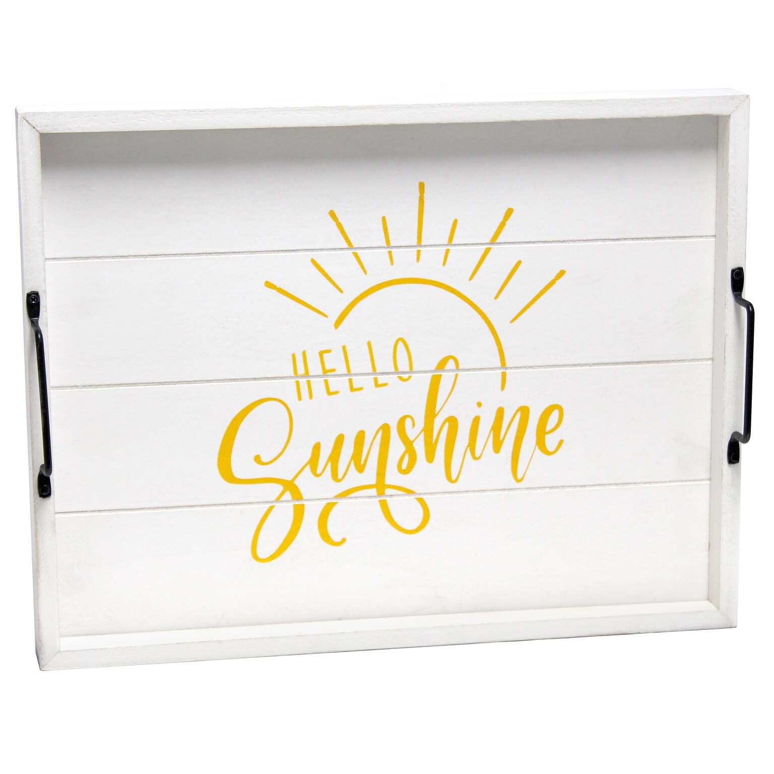 Elegant Designs Hello Sunshine Decorative Wood Serving Tray w/ Handles, 15.50 x 12, White Wash (HG2000-WHS)