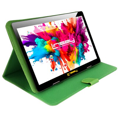 Linsay Octa Core 10.1" Tablet, 4GB RAM, 128GB Storage, Android 13, Bundled with Green Leather Case and Stylus Pen